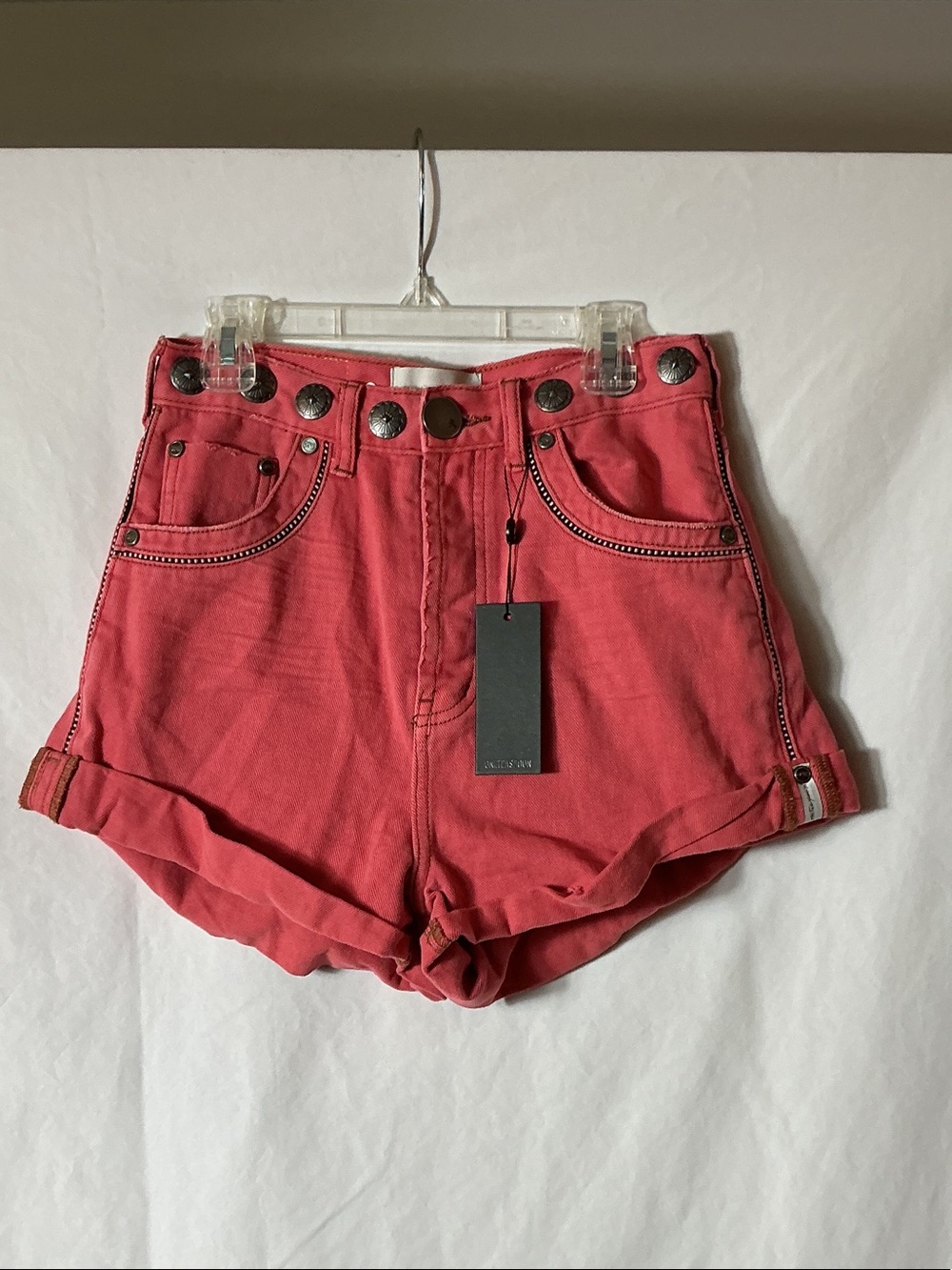 One Teaspoon Coral High-Waist Rolled Denim Shorts